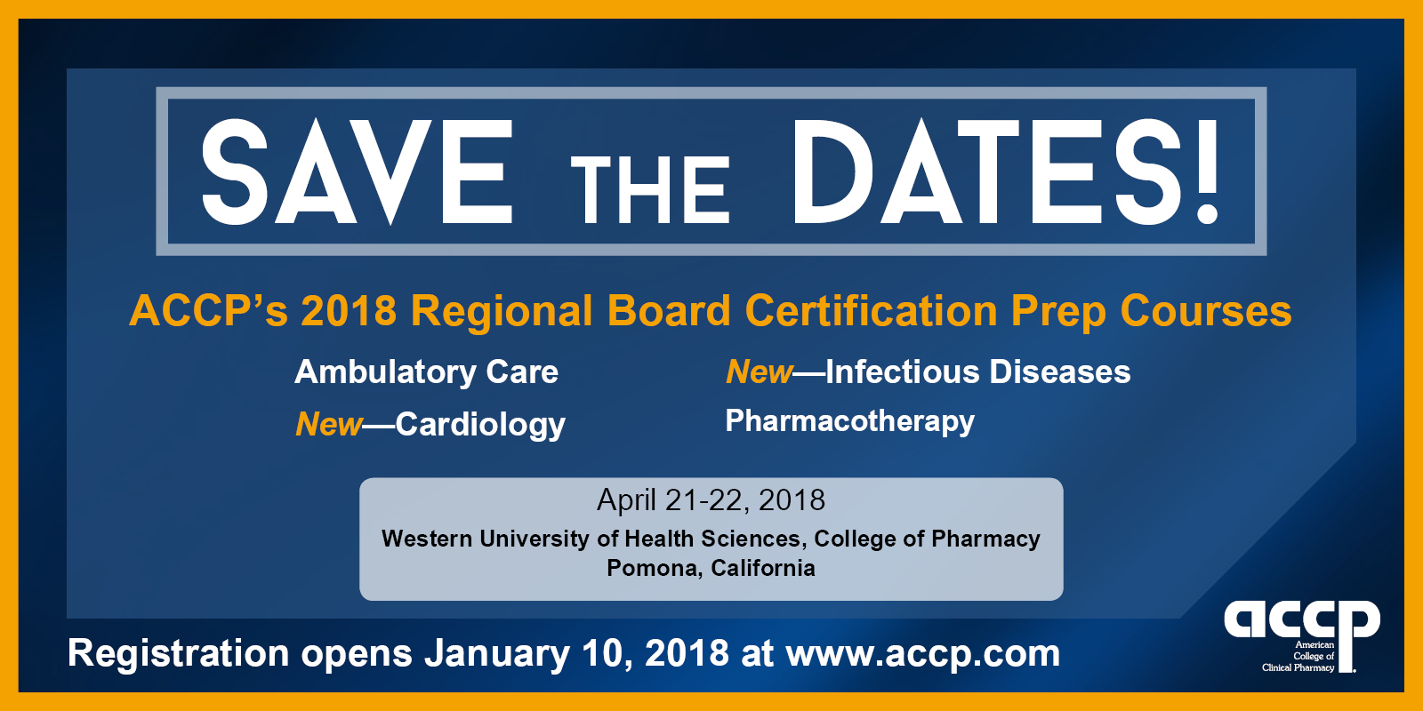 Registration Opens January 2018 for ACCP Regional Board Certification Prep Courses