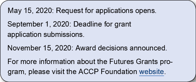 May 15, 2020: Request for applications opens. September 1, 2020: Deadline for grant application submissions. November 15, 2020: Award decisions announced.